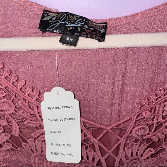 NEW J Gee 3X Boho Dress Midi Pink Eyelet Crochet Gauzy Bell Sleeve - Picture 3 of 9